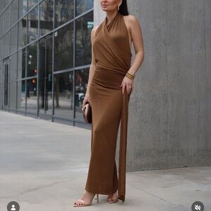 JLUXLABEL One Shoulder Brown Dress